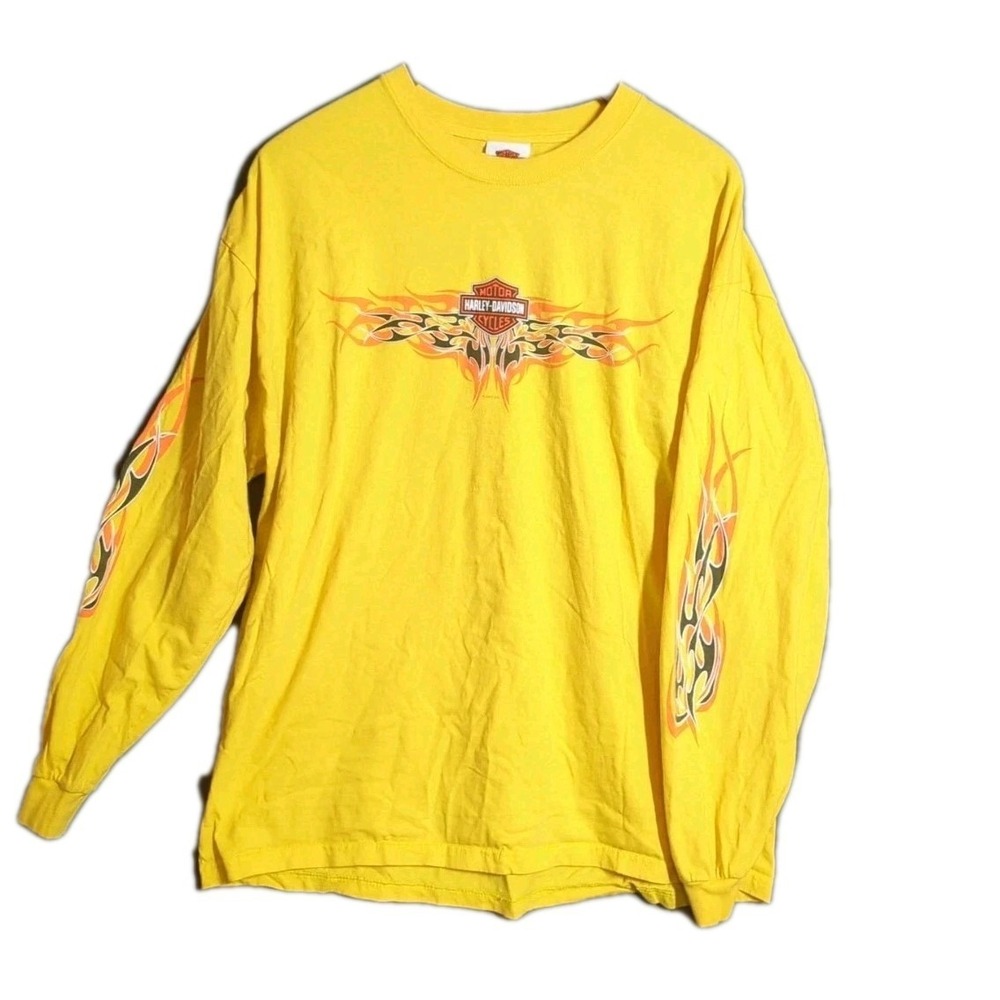 Vintage 2005 Harley-Davidson‎ Long Sleeve T-Shirt XL Flames USA Oklahoma